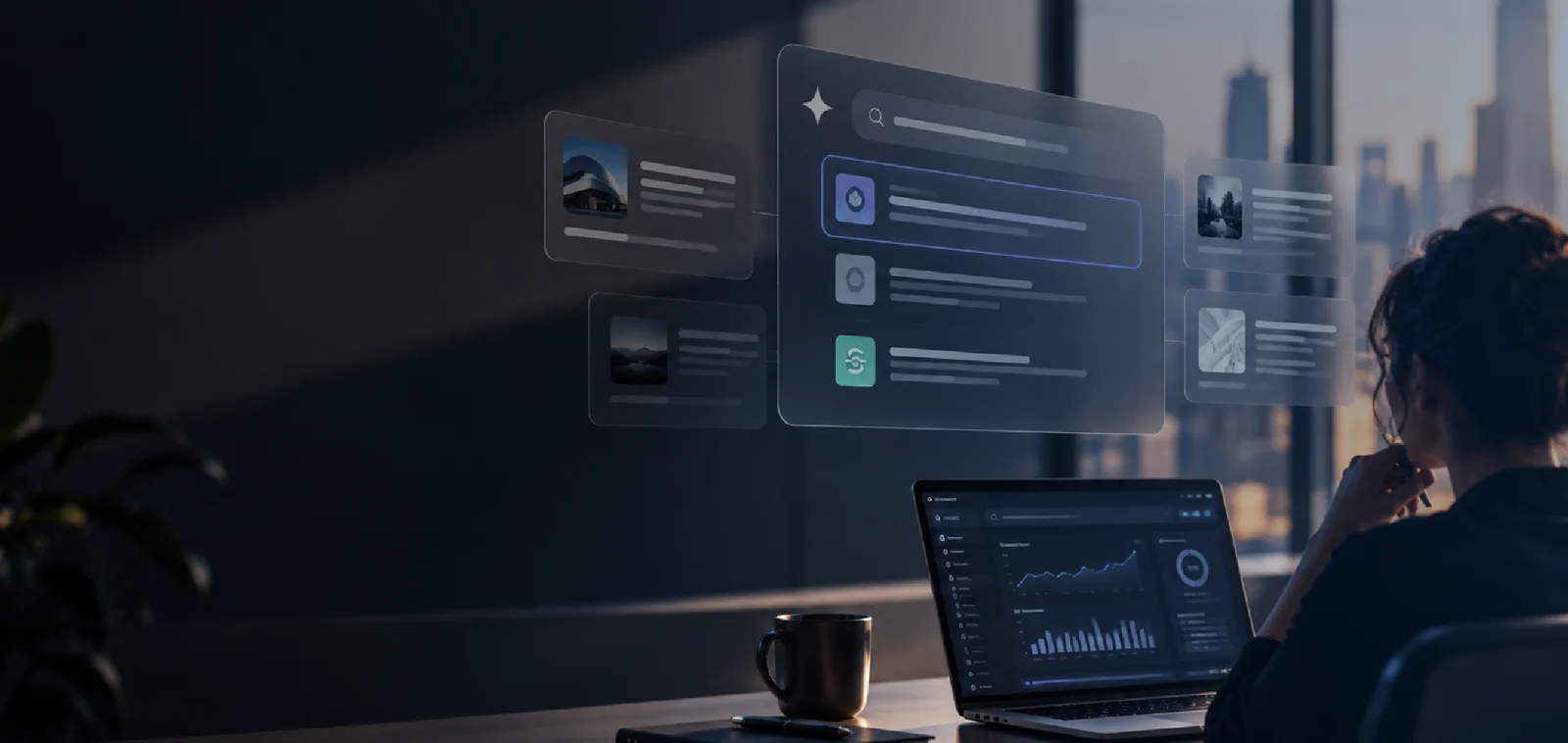 Analyst reviewing AI answer-engine citations and brand visibility dashboards